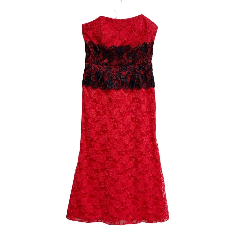 Vintage Fiesta Womens Size XL Red Black Lace Strapless Dress